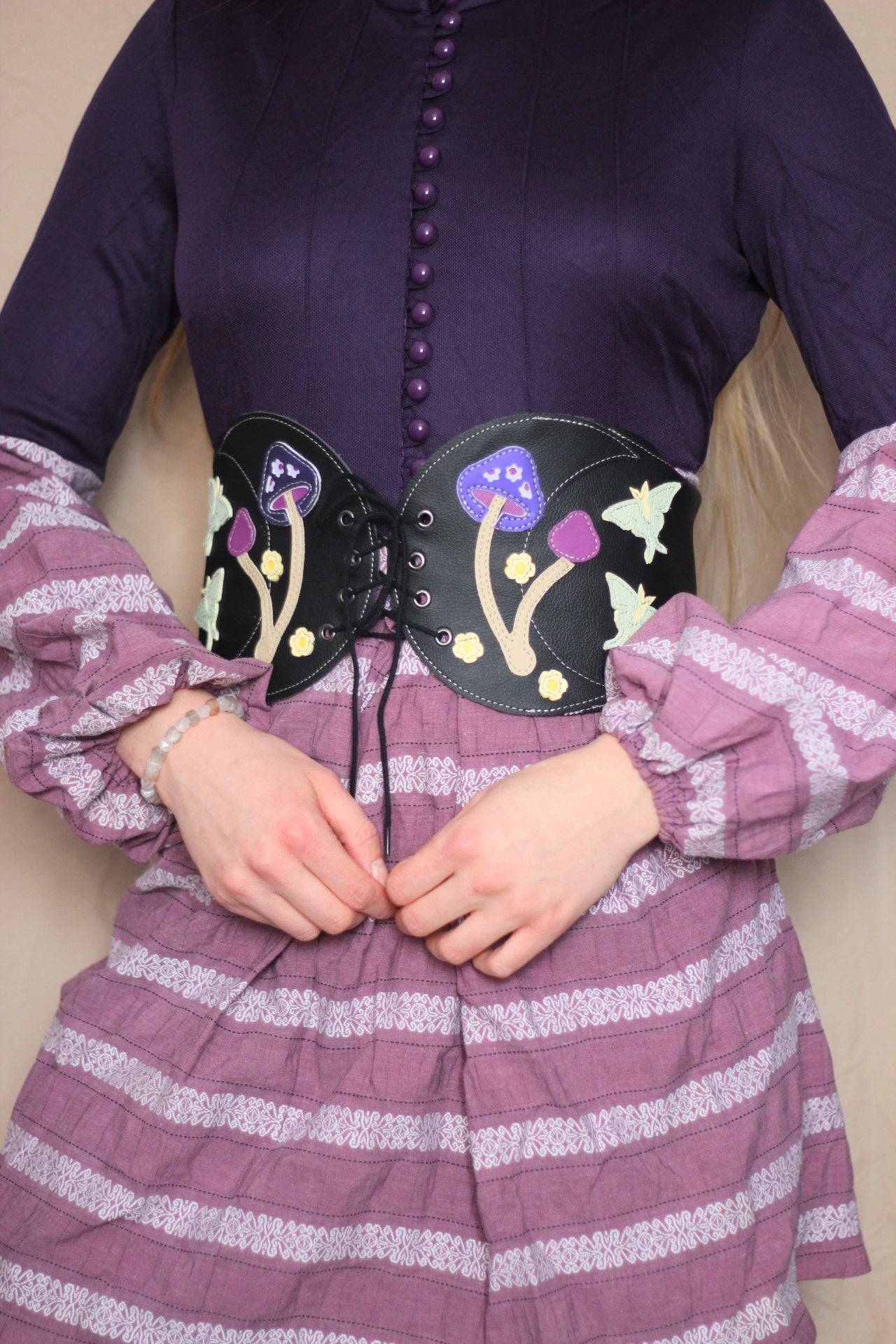 Kyramade vegan leather Mushroom Luna Moth belt