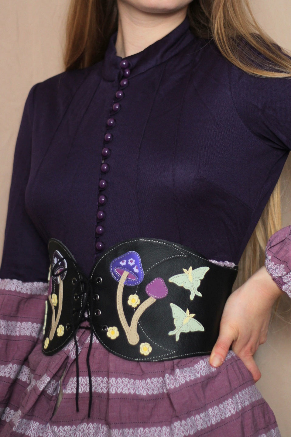 Kyramade vegan leather Mushroom Luna Moth belt