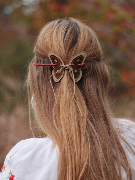 Small size vegan leather Butterfly hair slide