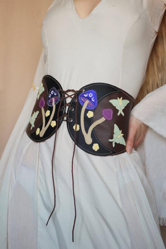 Kyramade vegan leather Mushroom Luna Moth belt