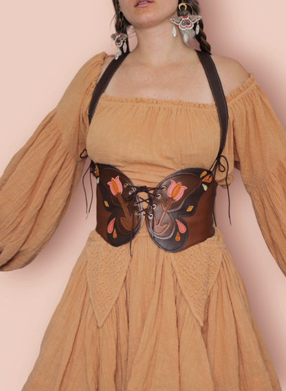 Vegan leather butterfly Moth Belt with straps