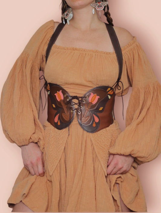 Vegan leather butterfly Moth Belt with straps